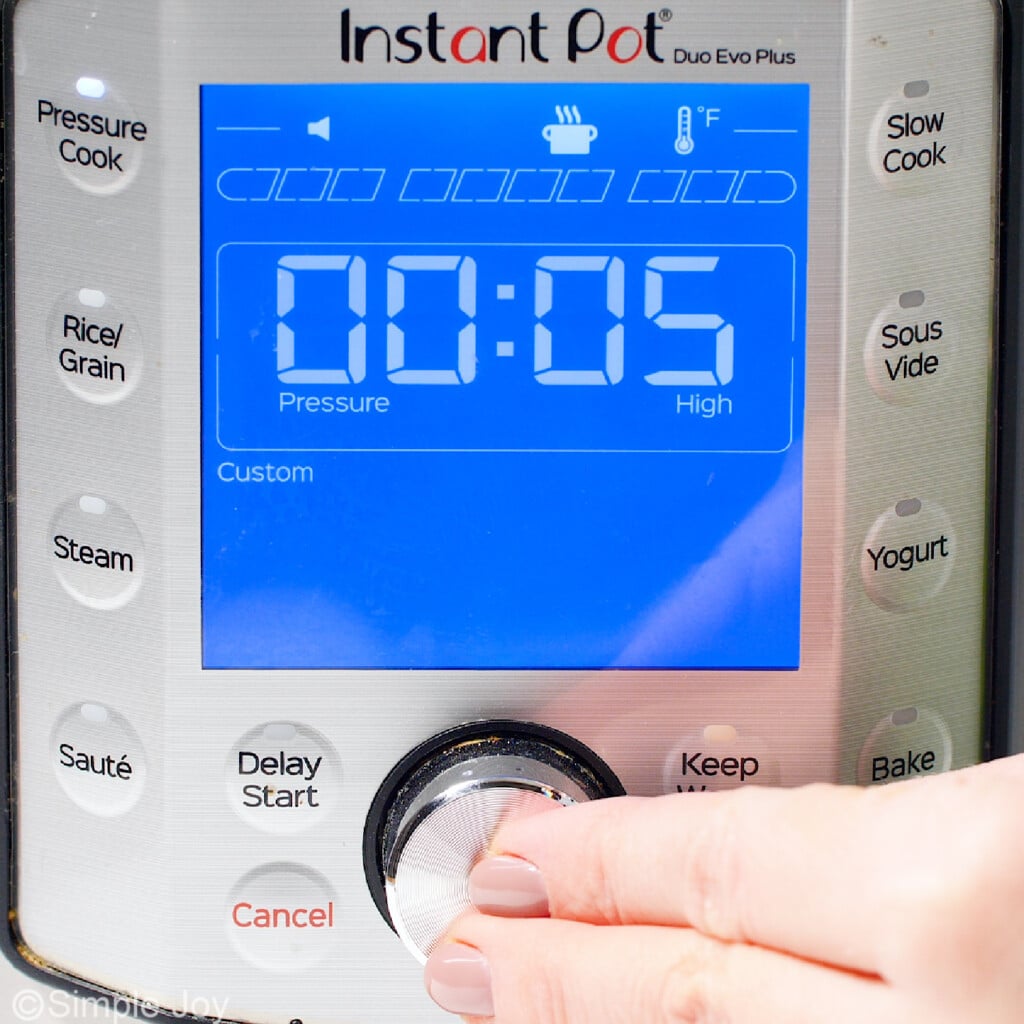 an instant pot set to five minutes