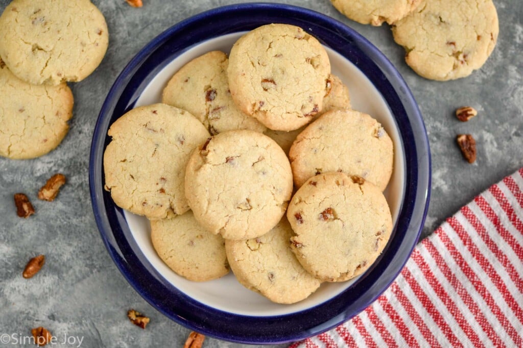 Overhead photo of a plate of Pecan Sandies