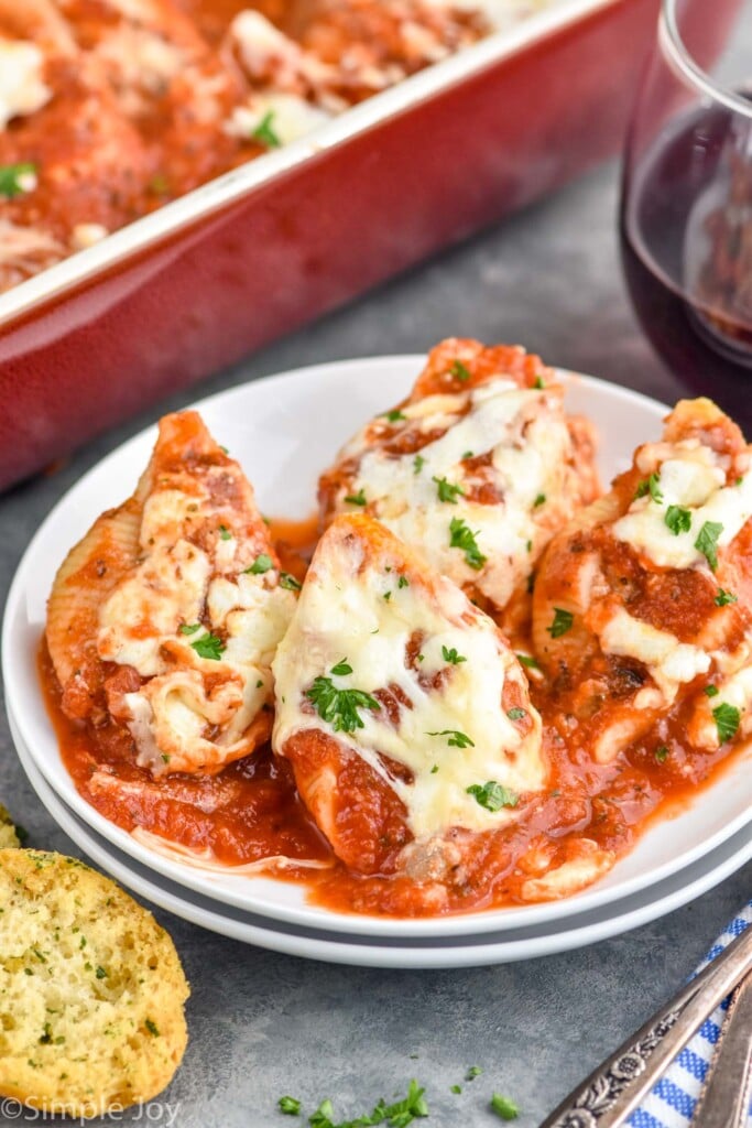 Overhead photo of a plate of Stuffed Shells