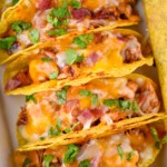 Close up photo of BBQ Chicken Baked Tacos