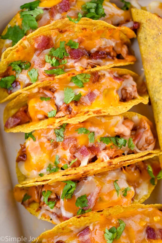 Close up photo of BBQ Chicken Baked Tacos