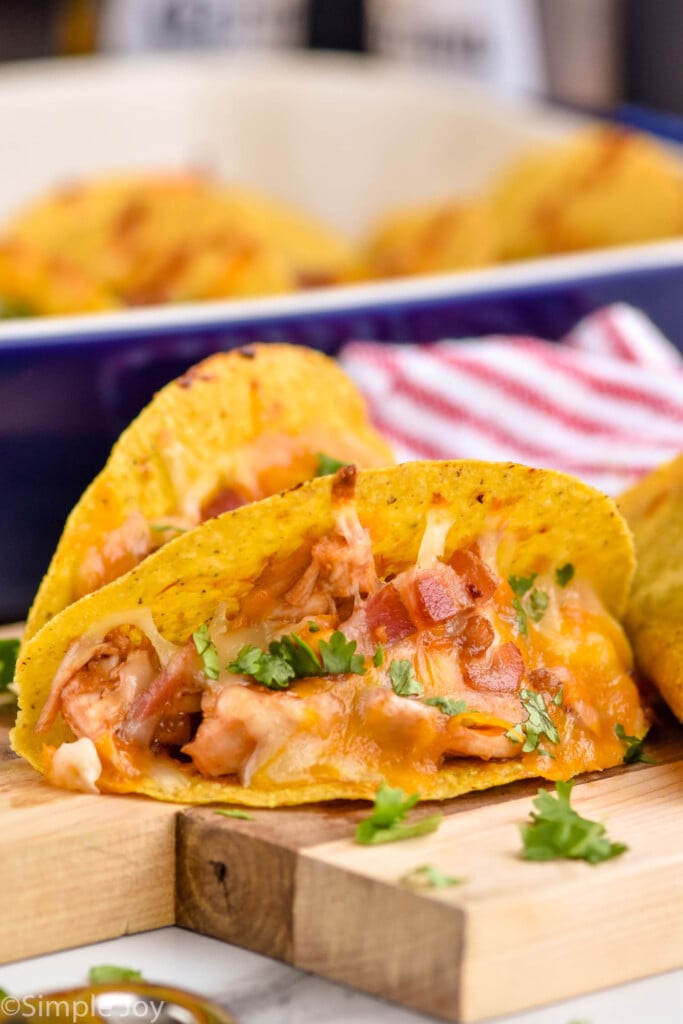 Close up photo of BBQ Chicken Baked Tacos