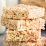 Close up photo of a stack of Rice Krispie Treats.