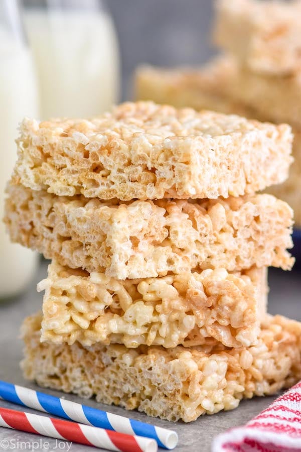 Close up photo of a stack of Rice Krispie Treats.