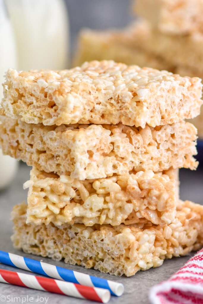 Close up photo of a stack of Rice Krispie Treats