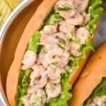 Overhead photo of Shrimp Salad sandwich and potato chips - 10
