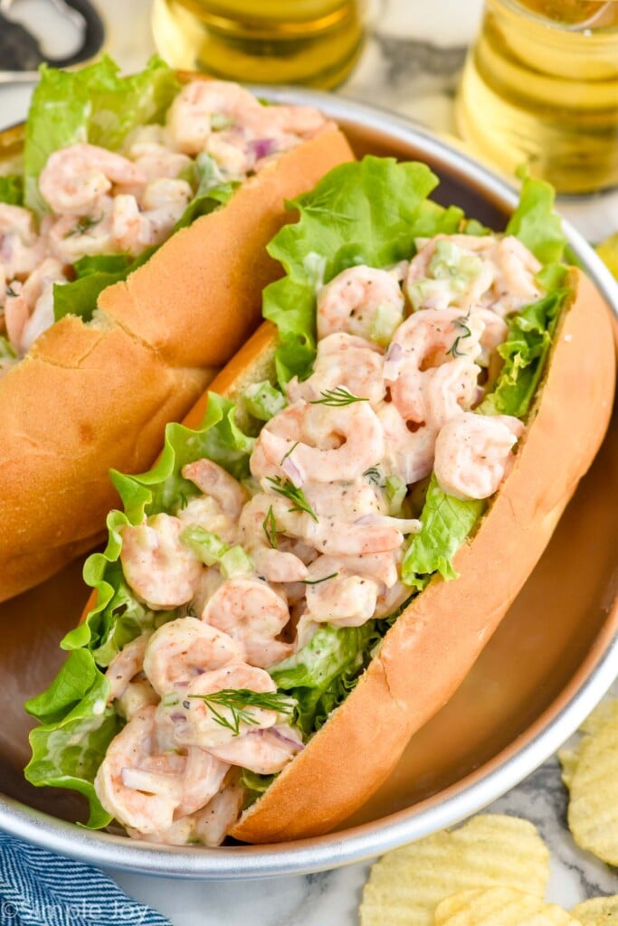 Overhead photo of two Shrimp Salad sandwiches