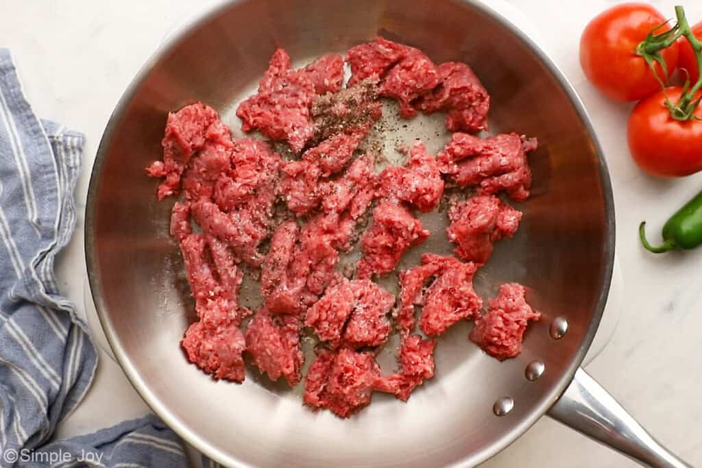 ground beef being browned in a skillet