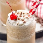 Pinterest graphic for Bushwacker recipe. Text says, "the best Bushwacker recipe simplejoy.com." Image is photo of Bushwacker