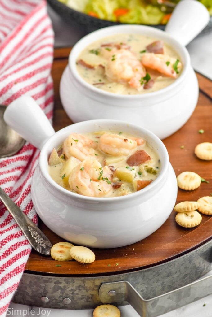 Photo of two bowls of Seafood Chowder