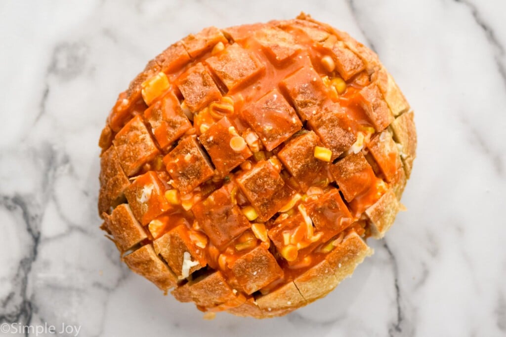 overhead of loaf of Buffalo Pull Apart Bread