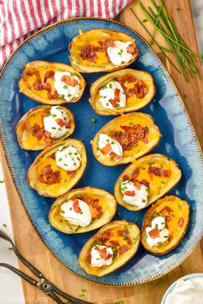 Overhead photo of a platter of Potato Skins