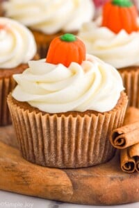 Close up side view of Pumpkin Cupcakes
