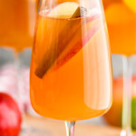 Side view of Apple Cider Sangria garnished with cinnamon stick and apple slices - 11