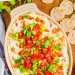 Pinterest graphic of overhead of blt dip, says "the best blt dip recipe, simplejoy.com"