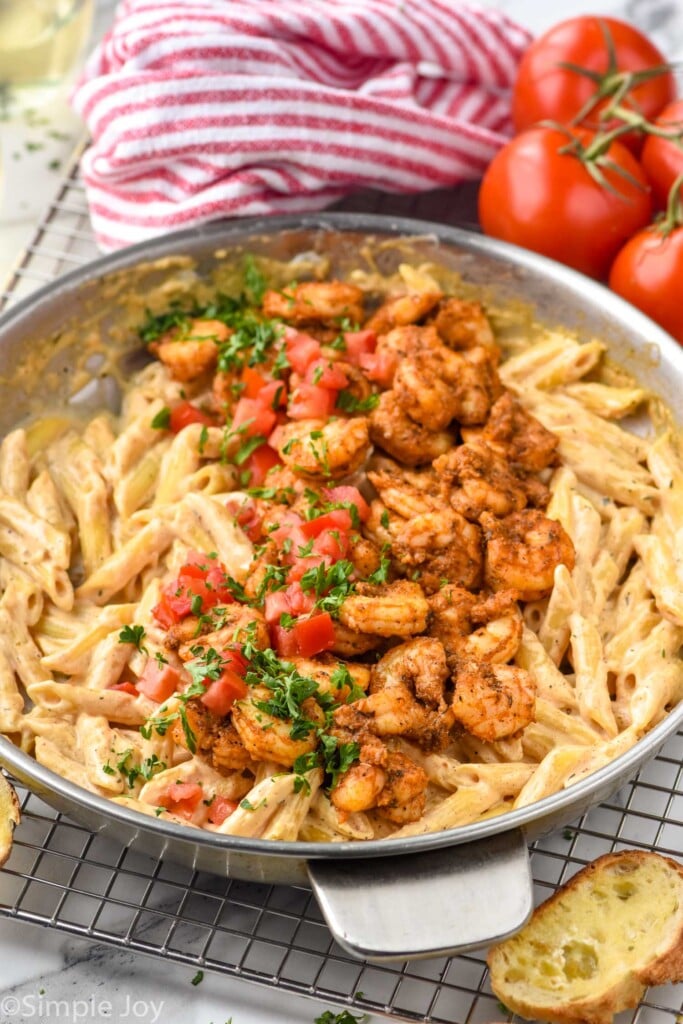 skillet of Cajun Shrimp Pasta ingredients