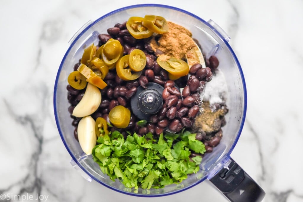 Food processor of black bean dip ingredients