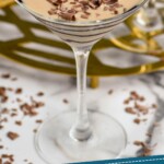 Pinterest graphic for Chocolate Martini recipe. Image shows a Chocolate Martini. Text says, "the best Chocolate Martini simplejoy.com"