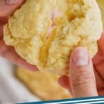 pinterest graphic of easy homemade biscuit being broken in half, says: "drop biscuits simplejoy.com"