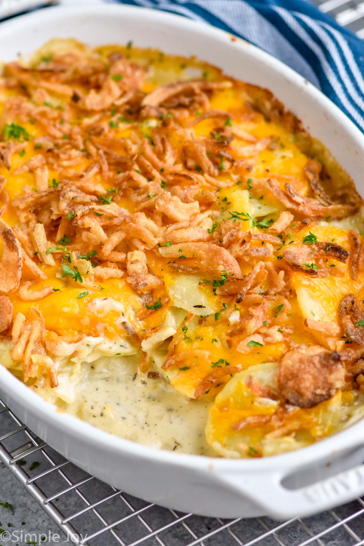 Photo of a baking dish of Scalloped Potatoes