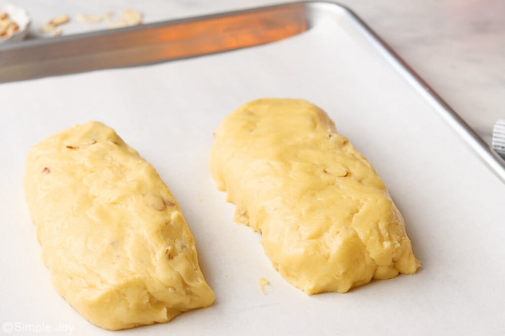 two logs of biscotti dough