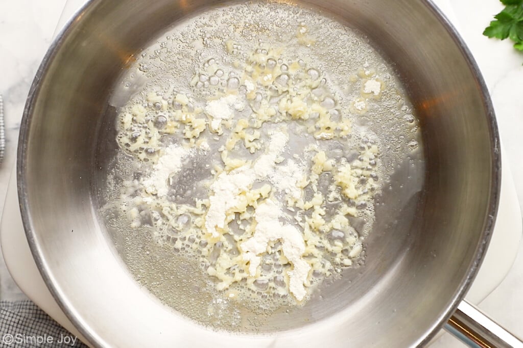 flour added to sautéed garlic in butter