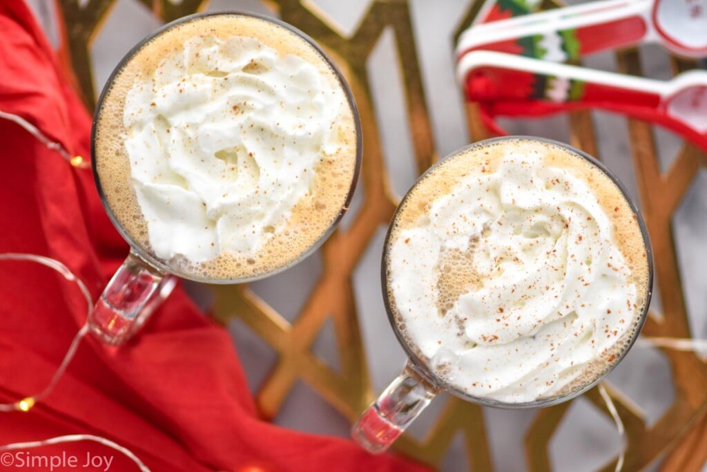 Overhead view of mugs of Eggnog Latte