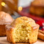 Side view of Eggnog Muffin with a bite taken out