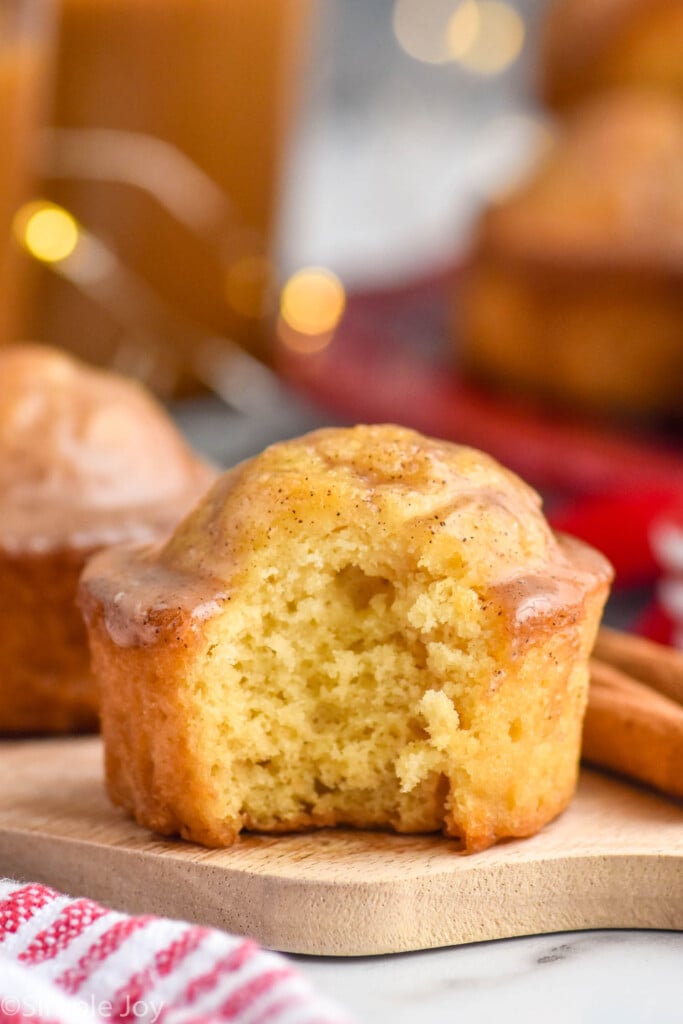 Side view of Eggnog Muffin with a bite taken out