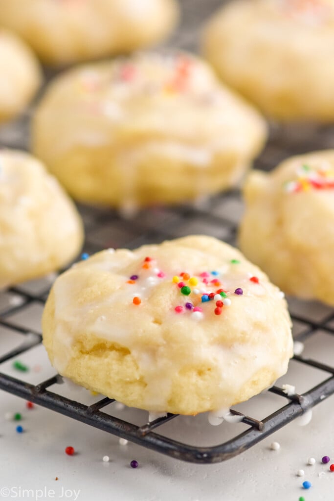 close up of Ricotta Cookies on a cooling rack