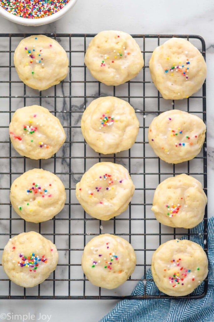 overhead of Ricotta Cookies on cooling rack