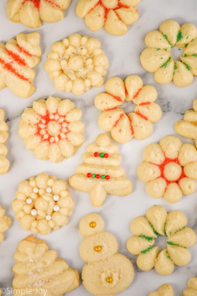 Overhead photo of Spritz Cookies with sprinkles