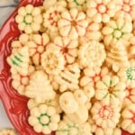 Overhead photo of a platter of decorated Spritz Cookies - 10
