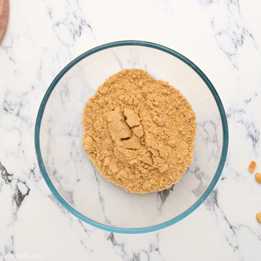 overhead of bowl with graham cracker crumbs