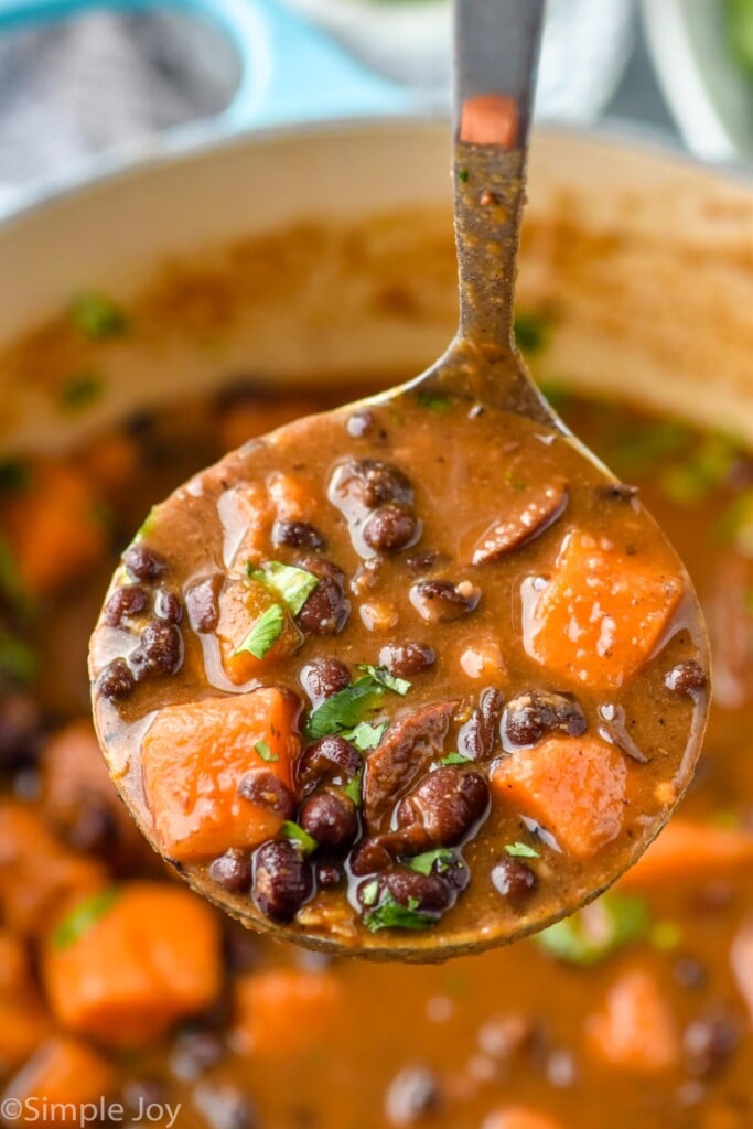 Ladle of Black Bean Soup with Andouille