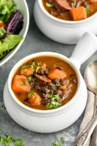 bowls of Black Bean Soup with Andouille