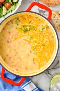 Overhead photo of pot of Ham and Potato Soup