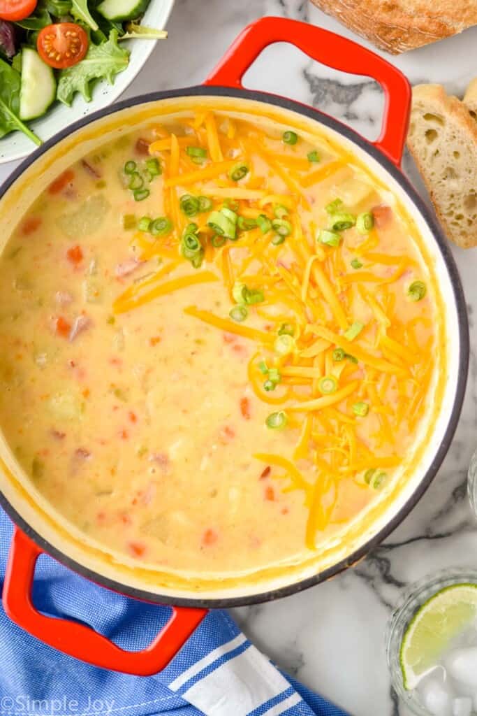 Overhead photo of pot of Ham and Potato Soup