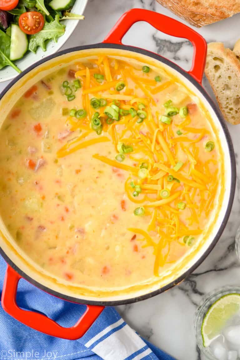 Overhead photo of pot of Ham and Potato Soup