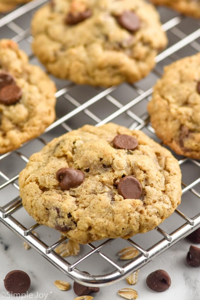 Oatmeal Chocolate Chip Cookies on a cooling rack