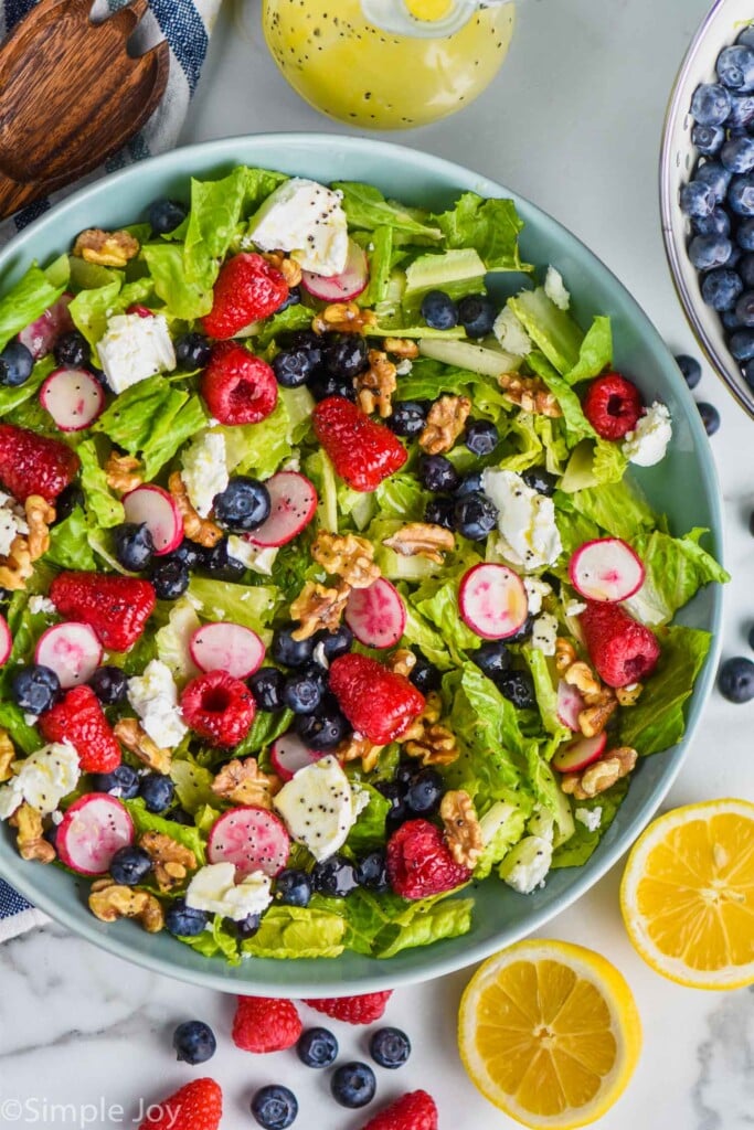 Overhead view of a salad with Lemon Poppy Seed Dressing