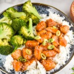 Sesame Chicken with rice and broccoli