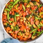 Overhead view of a skillet of Vegetable Stir Fry