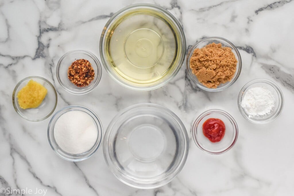 Overhead view of ingredients for Chili Sauce recipe