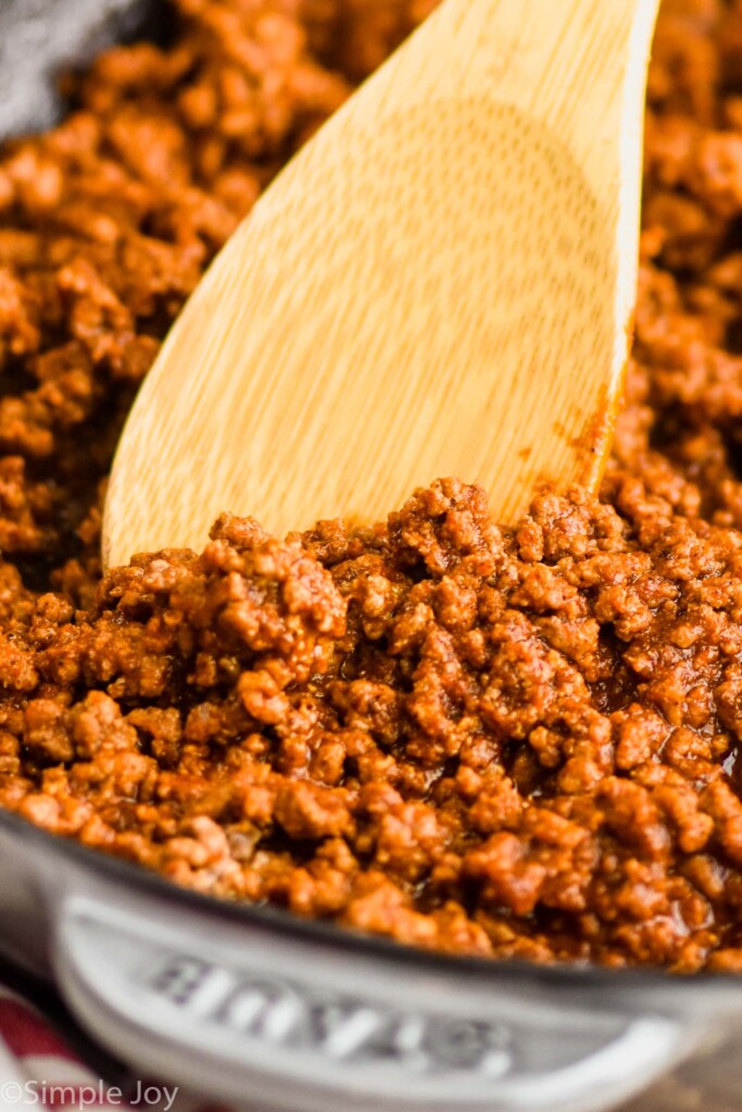 Close up view of Taco Meat with a spoon