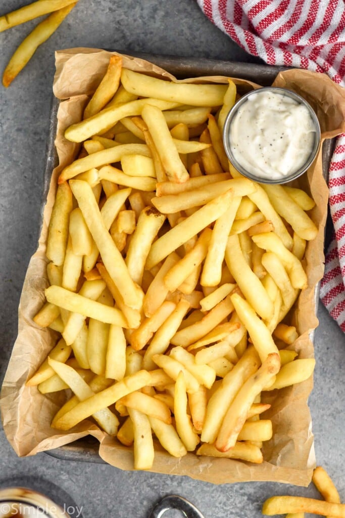 Overhead view of Garlic Aioli and fries