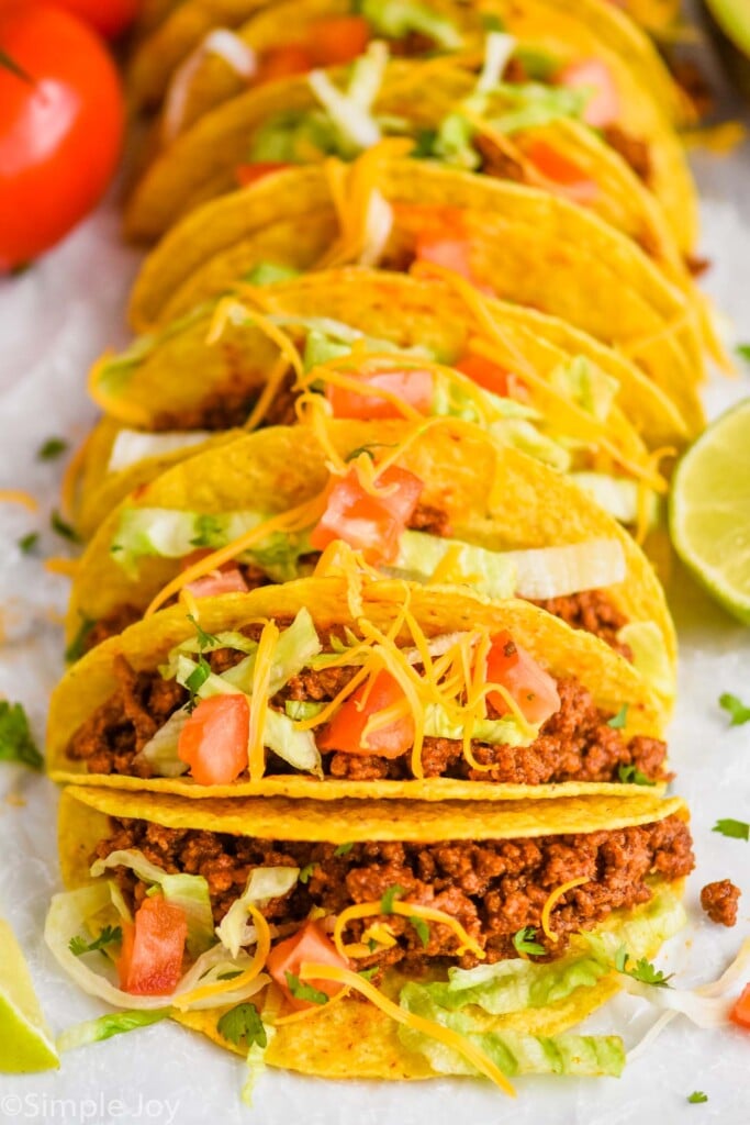 Tacos made with Taco Meat recipe and toppings