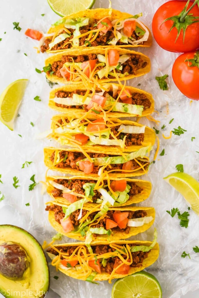 Overhead view of tacos made with Taco Meat recipe