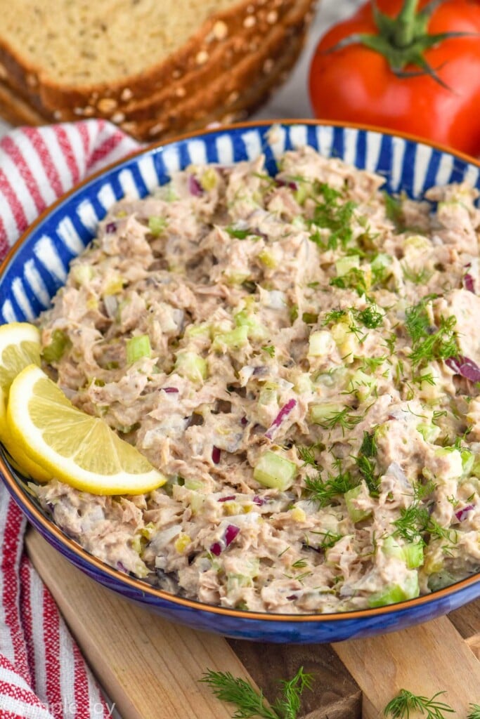 Tuna Salad with bread, tomatoes beside