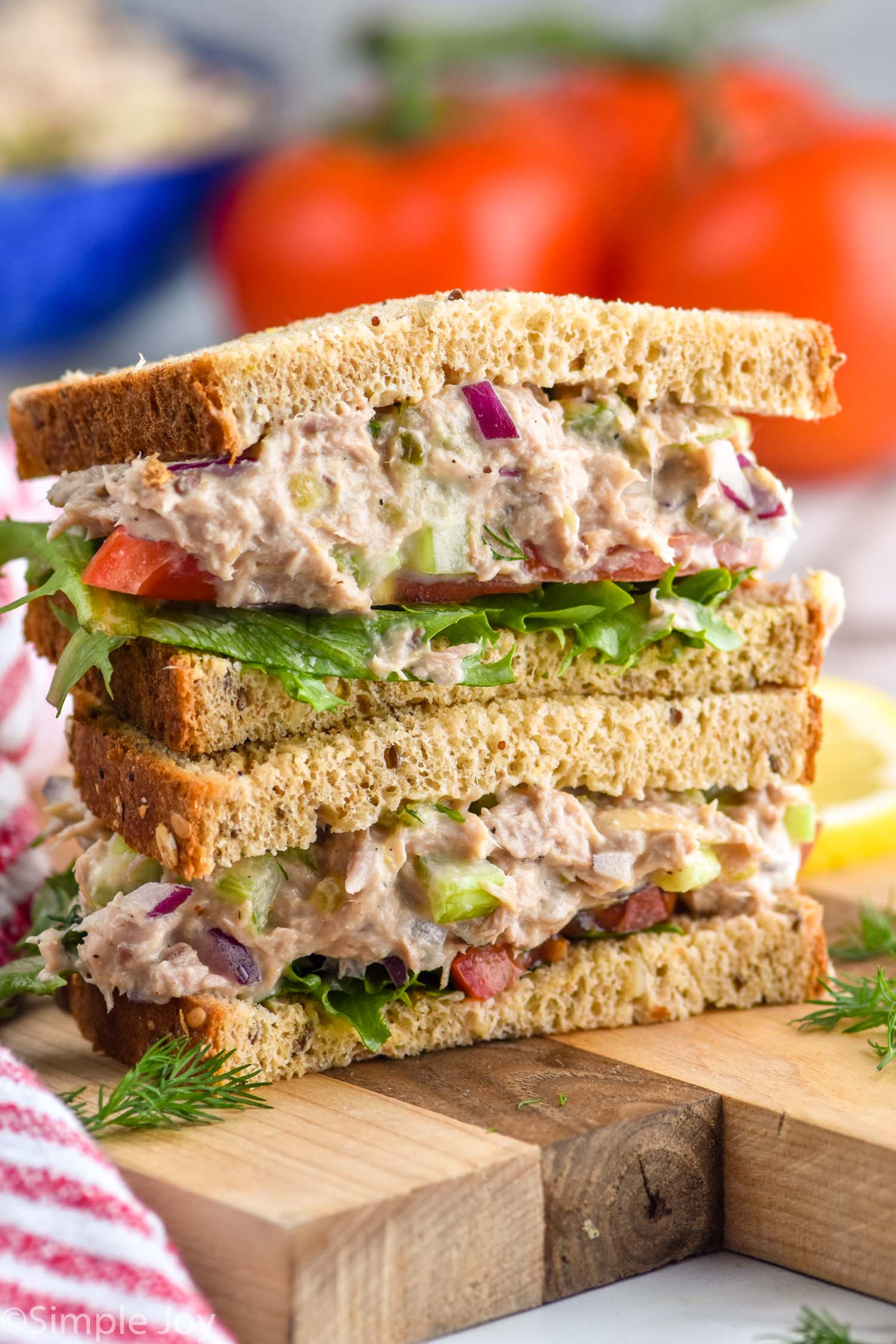side view of Tuna Salad sandwiches cut in half